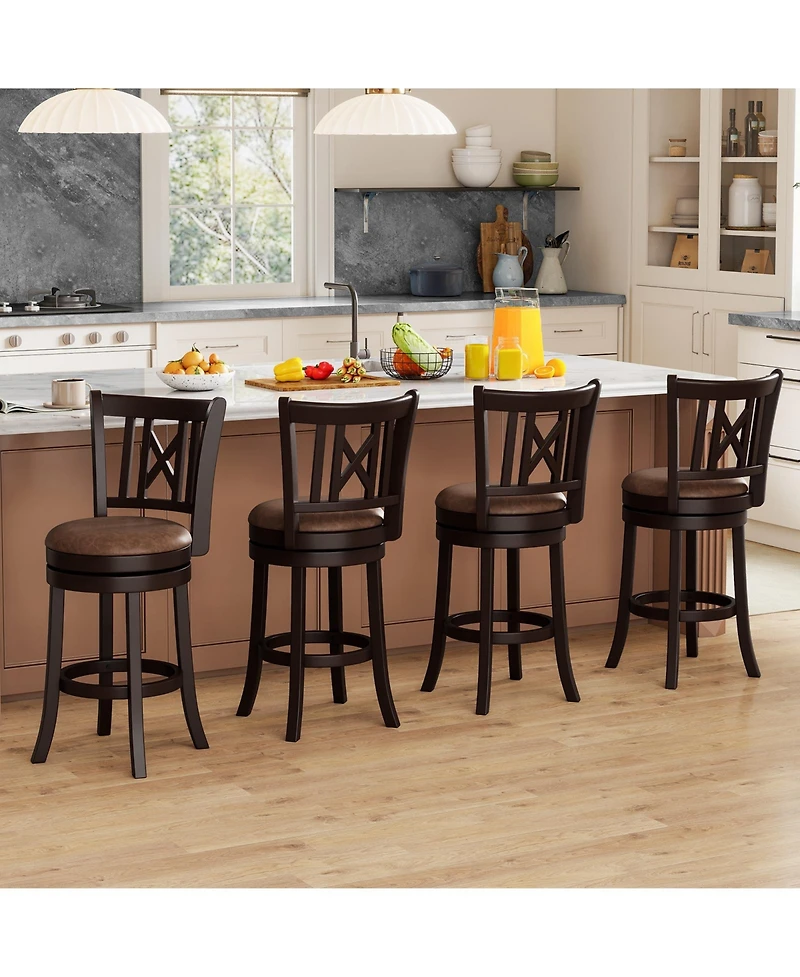 Gymax Set of 4 Bar Stools 26'' Swivel Bar Chairs w/ Footrest Hollowed Backrest