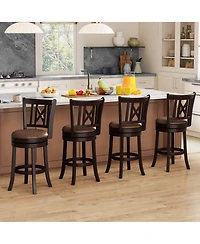 Gymax Set of 4 Bar Stools 26'' Swivel Bar Chairs w/ Footrest Hollowed Backrest