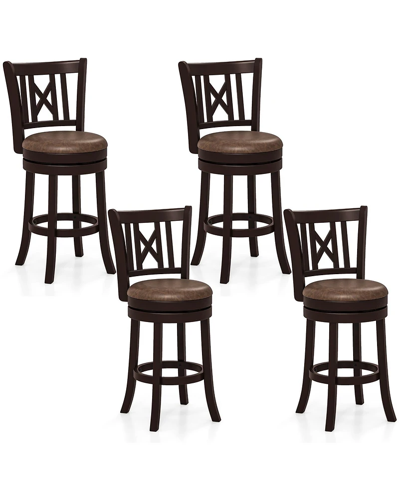 Gymax Set of 4 Bar Stools 26'' Swivel Bar Chairs w/ Footrest Hollowed Backrest