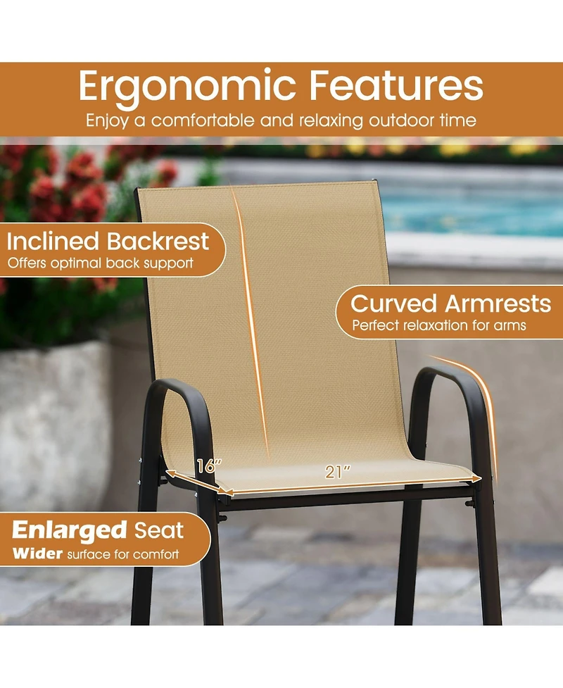 Gymax 4PCS Outdoor Bar Stools 29'' Fabric Height w/ Armrests & Footrest