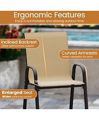 Gymax 4PCS Outdoor Bar Stools 29'' Fabric Height w/ Armrests & Footrest