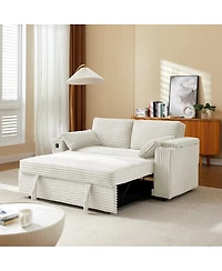 Maison Boucle 67" Pull-Out Sleeper Sofa Bed with Usb Port & Cup Holders, Convertible Loveseat Adjustable Backrest for Small Spaces-Maison Bo