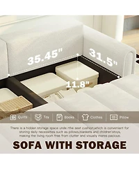 Maison Boucle Modern 4-Seat Teddy Fabric Sleeper Sofa with Storage, 90" Pull-Out Couch Bed, King Convertible for Living Room