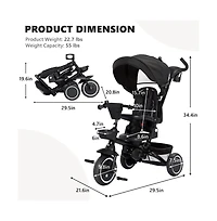 Kinder King Kids Tricycle Stroller, 8 1 Folding Toddler Trike w/Adjustable Push Handle