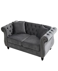 Streamdale Furniture Classic Chesterfield Sofa 2-Seater with Nailhead Trim and Velvet Fabric