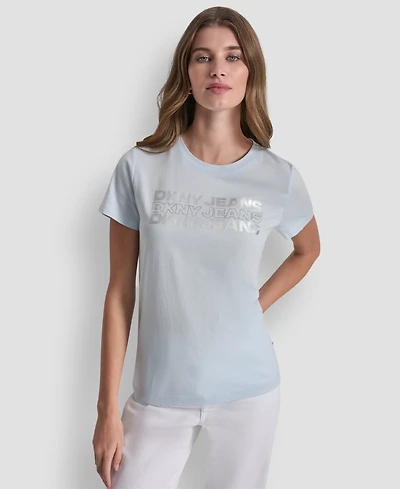 Dkny Jeans Women's Double Foil Horizontal Outline Stud Logo T-Shirt