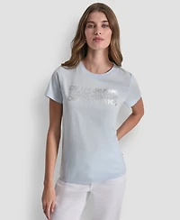 Dkny Jeans Women's Double Foil Horizontal Outline Stud Logo T-Shirt