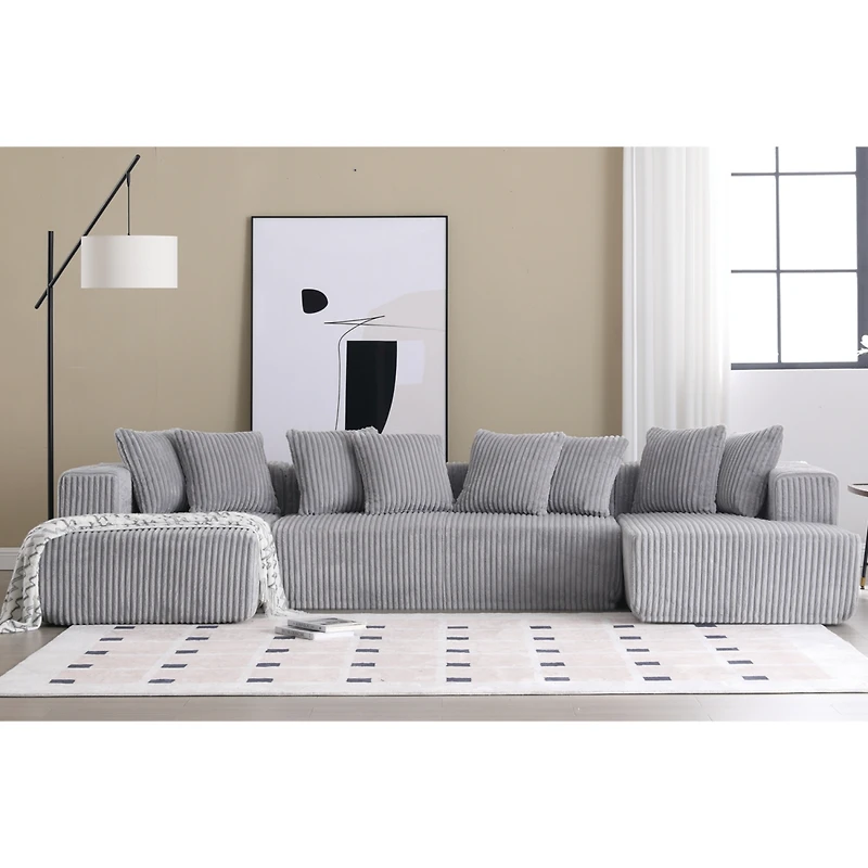 Streamdale Furniture 131" Modular U-Shape Striped Corduroy Sofa