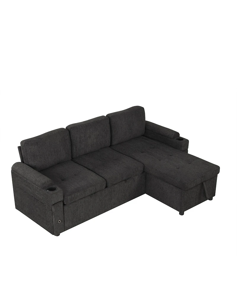 Streamdale 83.5" L-Shaped Sofa Bed with Storage, Cup Holders & Usb