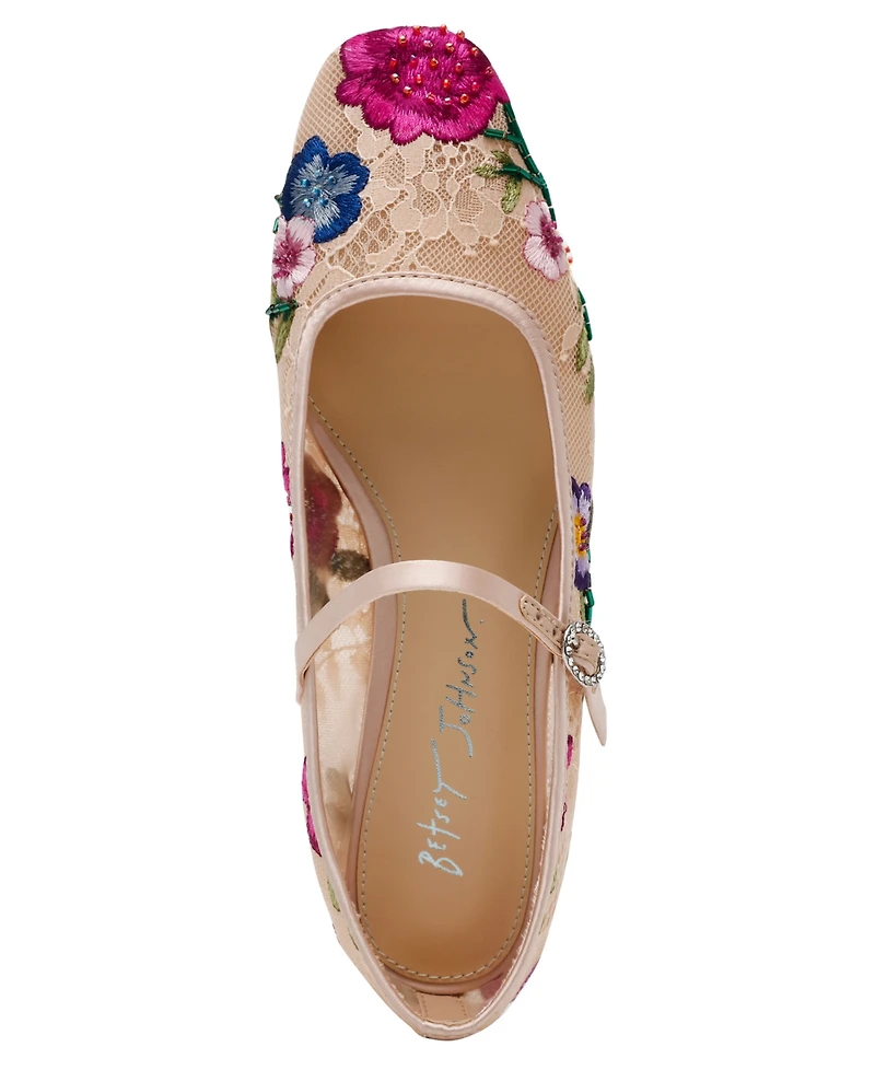 Betsey Johnson Women's Nova Embroidered Mesh Mary Jane Flats