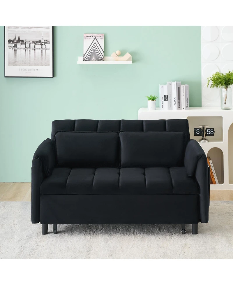 Streamdale Furniture 52" Black Velvet Sleeper Sofa with Pillows & Pockets