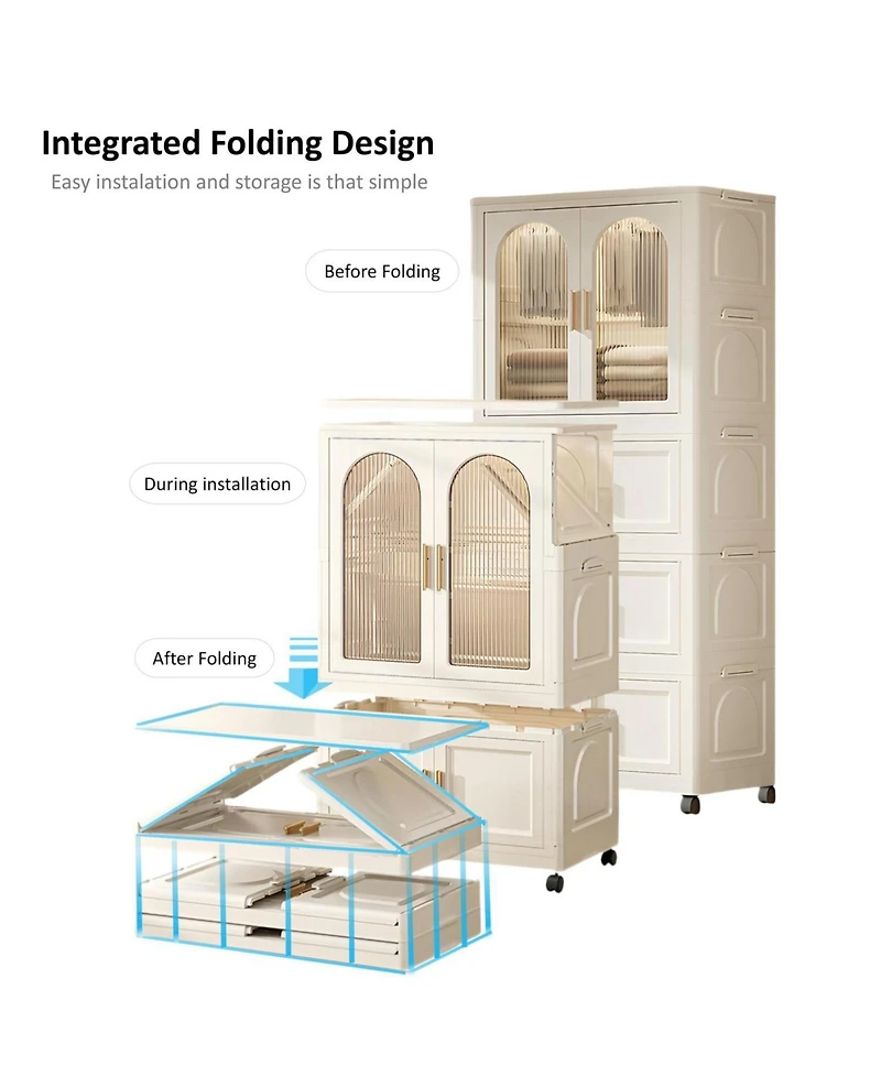 Streamdale Furniture 25.59" Wide Folding Wardrobe with Magnetic Doors and Wheels