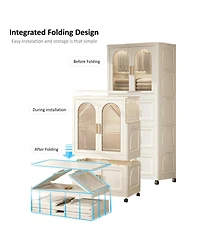 Streamdale Furniture 25.59" Wide Folding Wardrobe with Magnetic Doors and Wheels