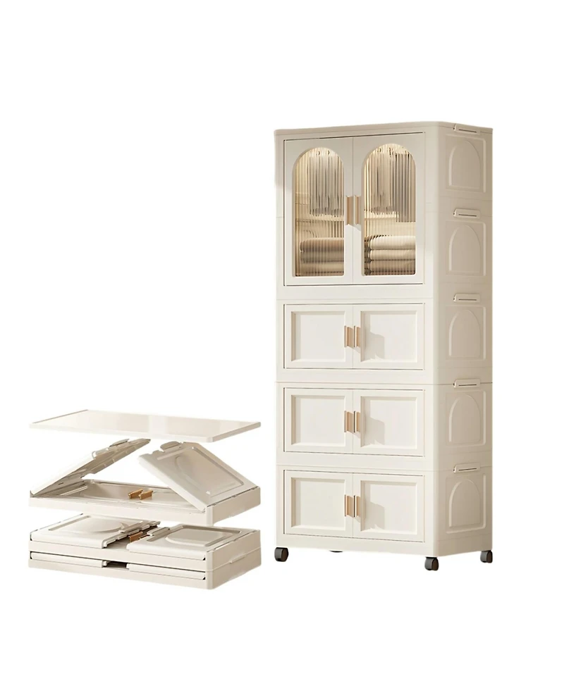 Streamdale Furniture 25.59" Wide Folding Wardrobe with Magnetic Doors and Wheels