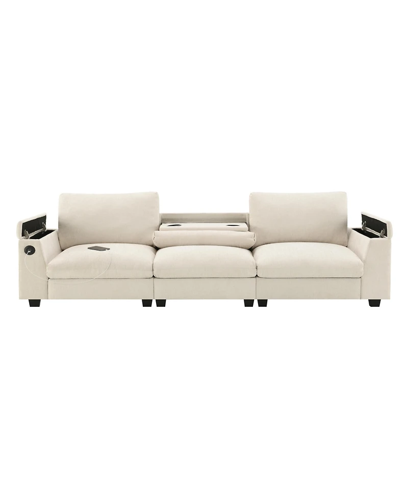 Streamdale Chenille Sectional Sofa with Drop Down Table & Bluetooth (96" L x 35" W)