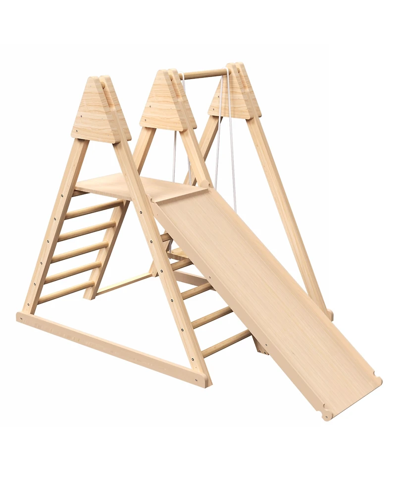 Streamdale Furniture 4-in-1 Juniper Foldable Indoor Play Gym for Kids Swing, Slide, Ladder, Climbing Wall