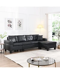 Streamdale Furniture + L-Shape Sectional Sofa + Faux Leather (or specify actual material if known) + Chaise Lounge with Cup Holder + Sofa