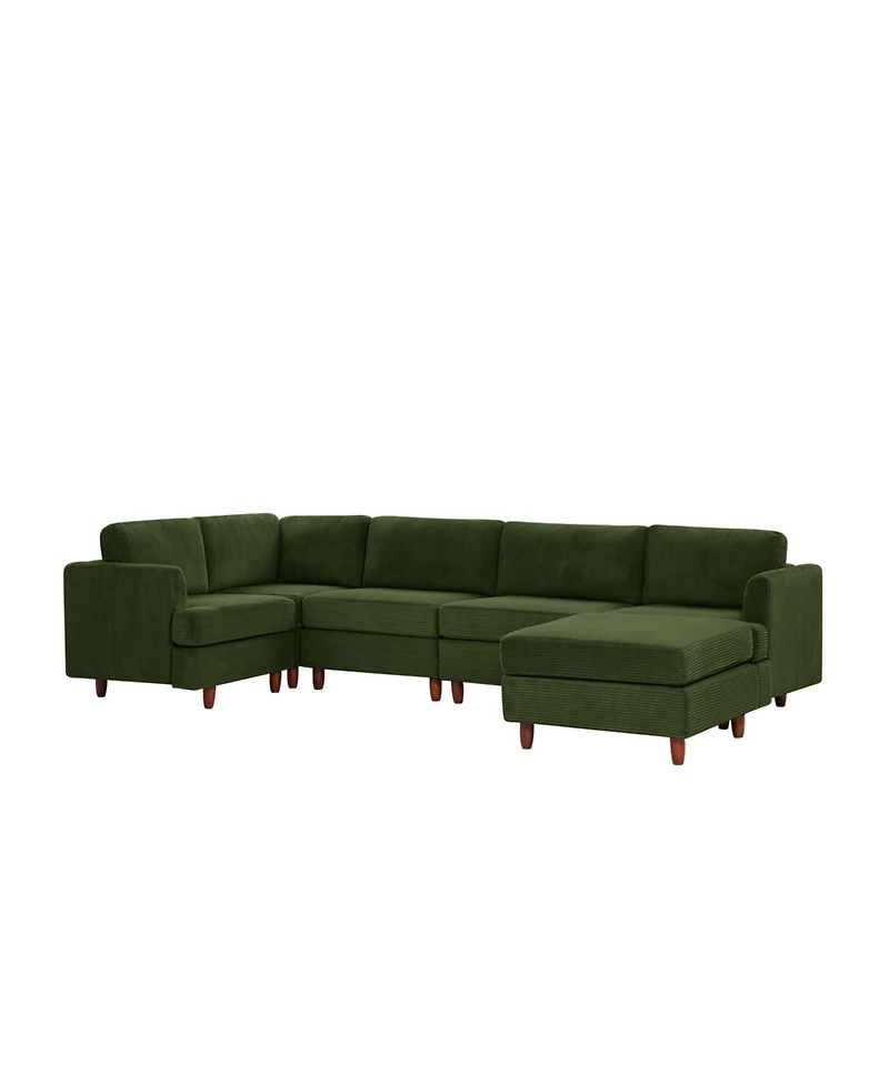 Streamdale Furniture Corduroy 6-Seater Modular Sectional Sofa (Green)