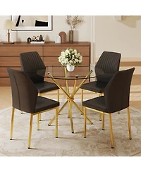 Streamdale Furniture Modern Luxe 4-Piece Dining Set - Round Glass Table & Black-Gold Chairs