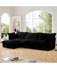 Streamdale Furniture L-Shaped Black Corduroy Sectional Sofa with Ottoman