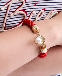 On 34th Gold-Tone Textured Disc & Imitation Pearl Ribbon Rope Bracelet, Macy's Exclusive