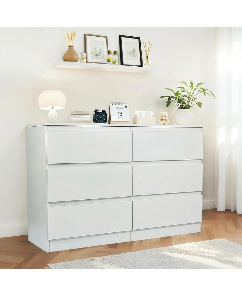 Streamdale Furniture 6 Drawer White Dresser - Modern Bedroom Storage Cabinet