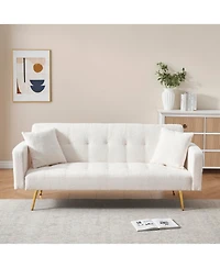 Streamdale Furniture Beige Teddy Fleece Sofa Bed with 2 Throw Pillows