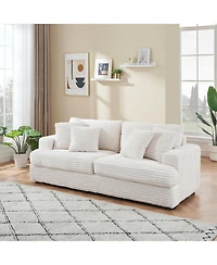 Streamdale Furniture Corduroy 3-Seater Sofa w/ 4 Pillows - White