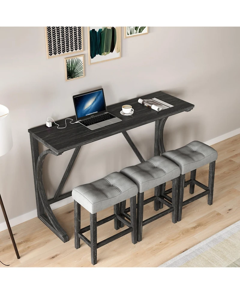 Streamdale Furniture Industrial Bar Table Set with Power Outlet