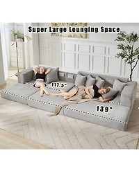 Streamdale Furniture Oversize Cloud Couch L-Shape Sofa Bed, 8 Pillows, Corduroy