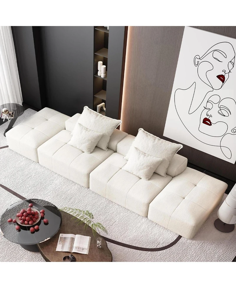 Streamdale Furniture Modern Chenille Sectional Sofa with Ottomans & Pillows - Beige