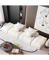 Streamdale Furniture Modern Chenille Sectional Sofa with Ottomans & Pillows - Beige