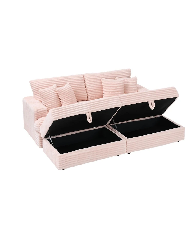 Streamdale Furniture Grey Corduroy Sofa w/ Storage Legs & 4 Pillows