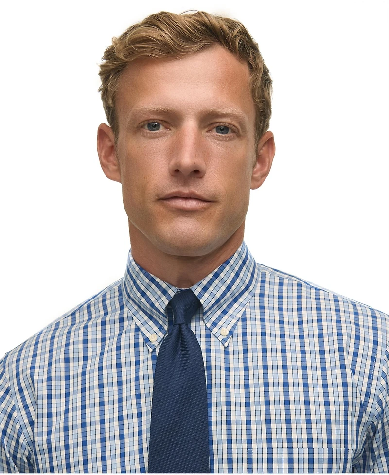 B by Brooks Brothers Men's Regular-Fit Check Pinpoint Dress Shirt