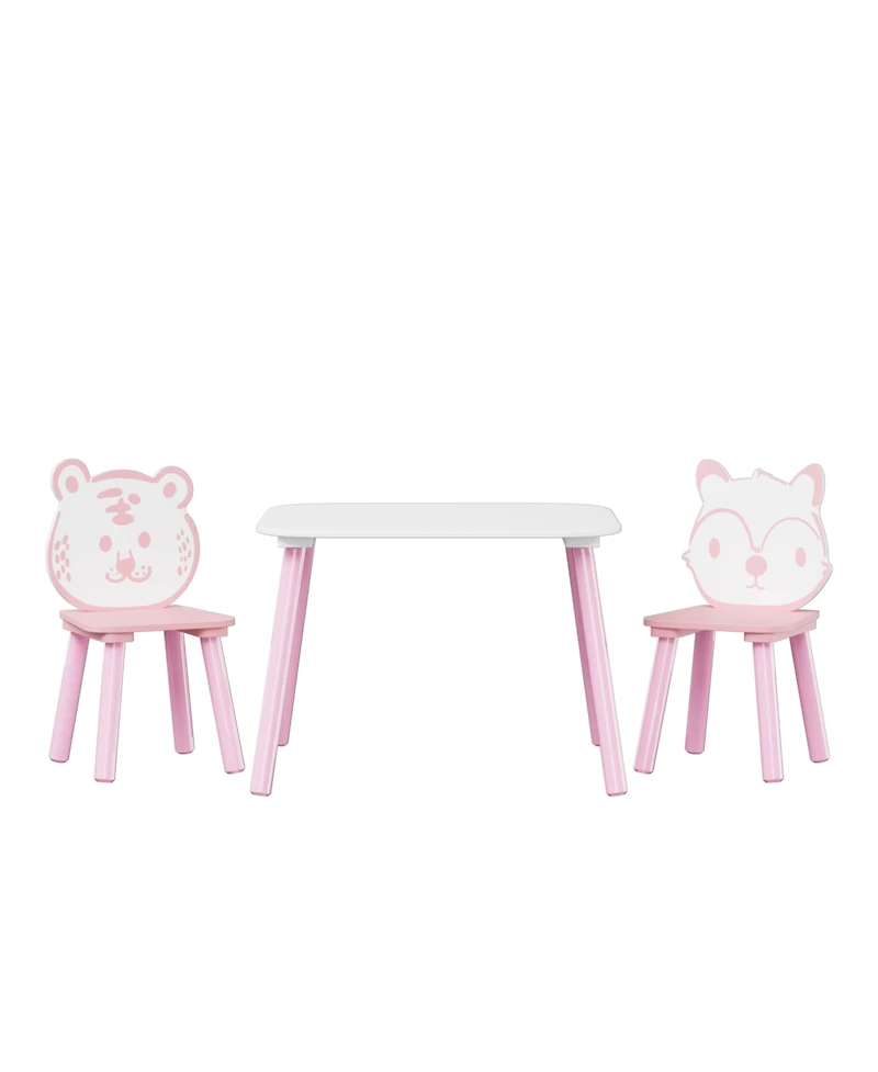 Streamdale Kids 3-Piece Table & Chair Set - Animal Backrest (Pink/White)