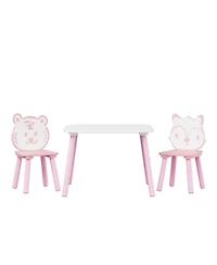 Streamdale Kids 3-Piece Table & Chair Set - Animal Backrest (Pink/White)