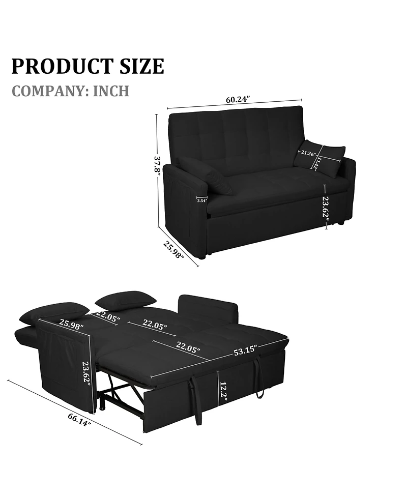 Streamdale Furniture 61" Fabric Sofa Bed - Storage, Adjustable