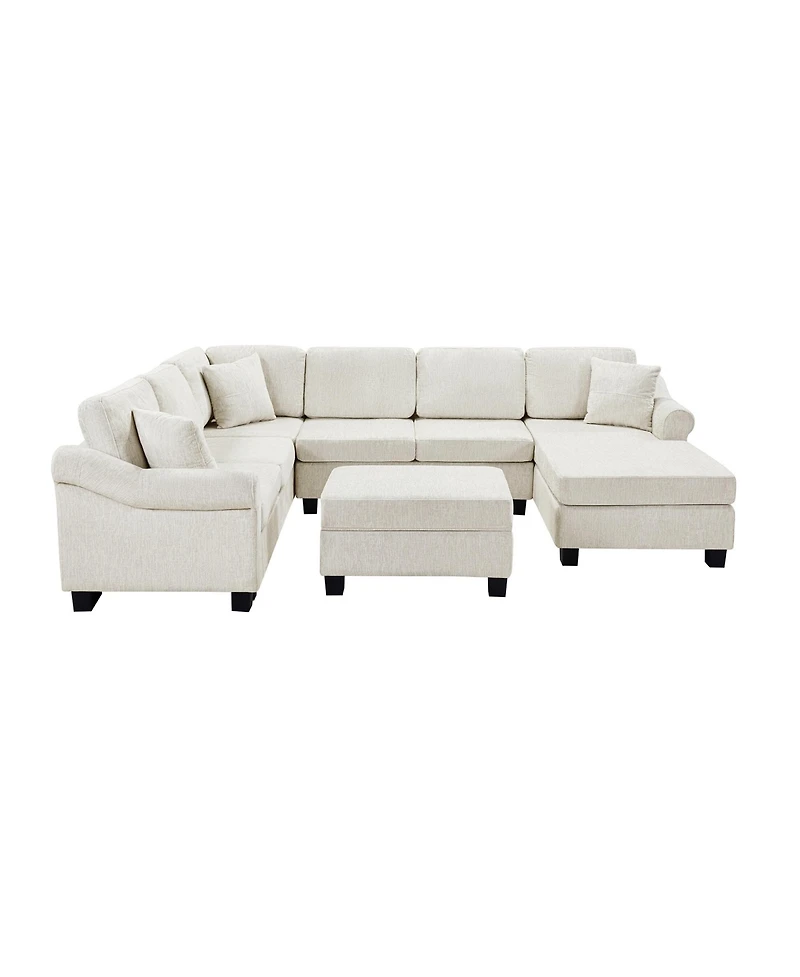 Streamdale Furniture 111.8" U-Shaped Chenille Sectional Sofa with Ottoman