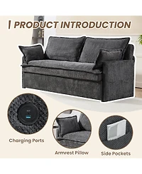 Streamdale Furniture Pull Out Sofa Bed, Corduroy Sleeper Couch w/ Storage & Usb Ports