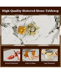 Streamdale Furniture 63" Modern Dining Table Set, Burnt Stone Top, Gold Base, 6