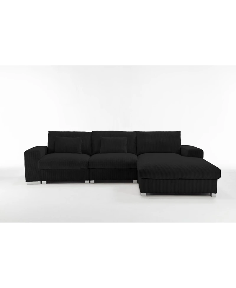 Streamdale Nordic L-shaped Flannel Sofa, Wooden Frame, Minimalist Living Room