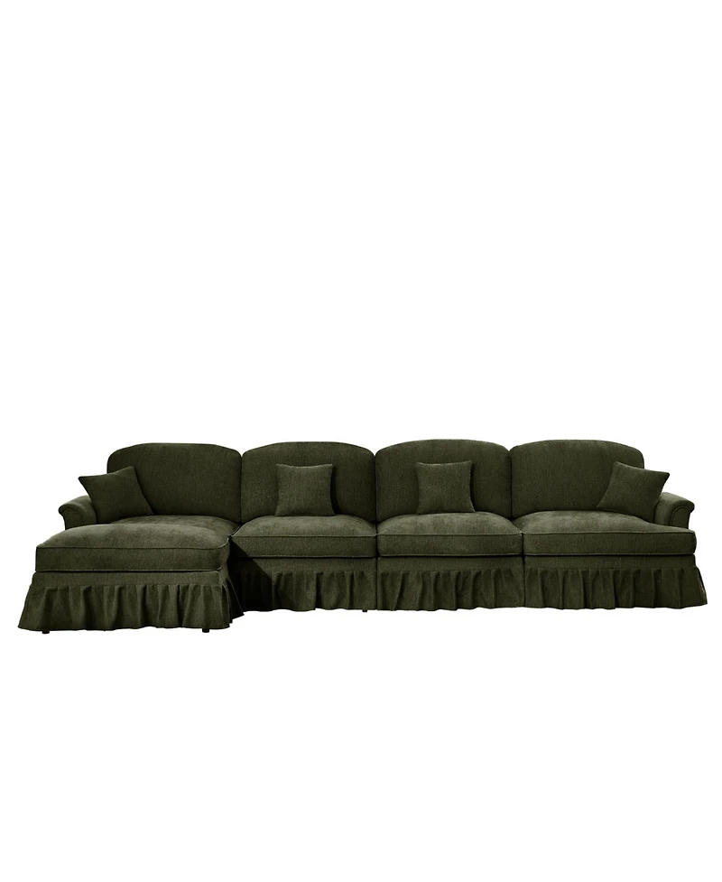 Streamdale Furniture Green Chenille Sectional Sofa with Ottoman
