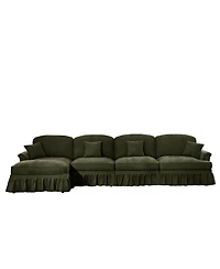 Streamdale Furniture Green Chenille Sectional Sofa with Ottoman