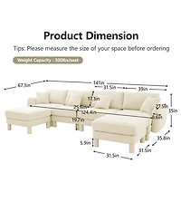Streamdale Boucle U-Shape Sectional Sofa with Shell Armrests & Ottomans - Beige