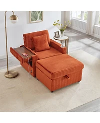 Streamdale Furniture Fluffy Corduroy Lazy Sofa w/ Ottoman, Table & Storage