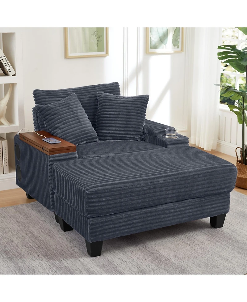 Streamdale Corduroy Sofa Bed with Ottoman, Bluetooth, Usb, Rotating Table