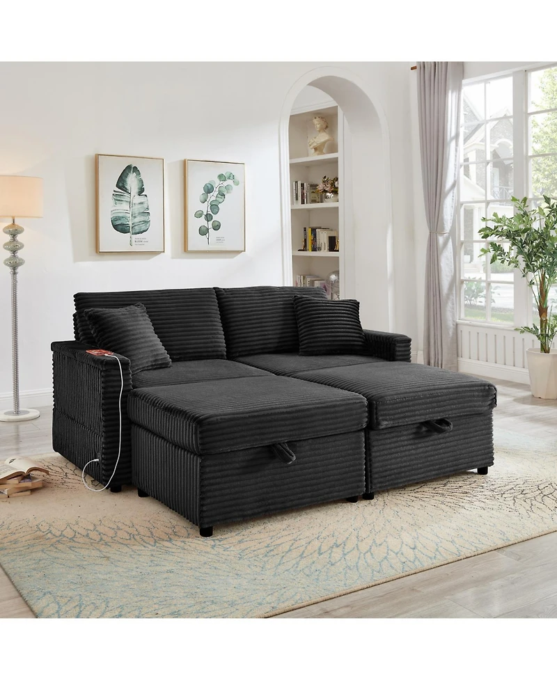 Streamdale Furniture Corduroy Loveseat Sofa with Ottomans & Table