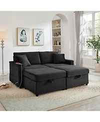 Streamdale Furniture Corduroy Loveseat Sofa with Ottomans & Table