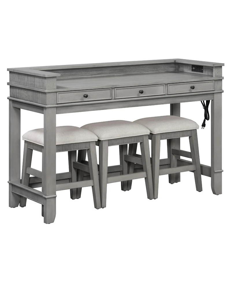 Streamdale Furniture 4-Piece Retro Dining Table Set with 3 Storage Drawers (Light Grey)