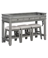 Streamdale Furniture 4-Piece Retro Dining Table Set with 3 Storage Drawers (Light Grey)